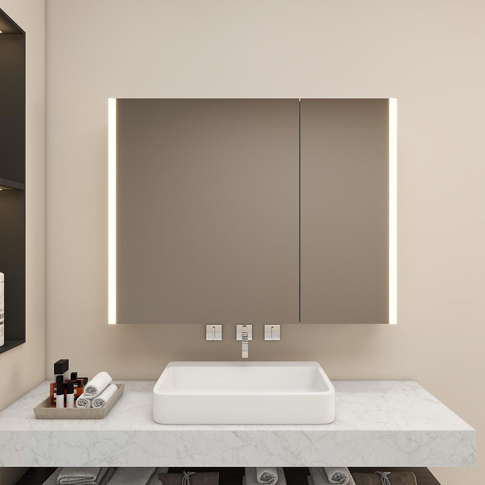 LED Bathroom Mirror Cabinet With 2 Different Size Doors