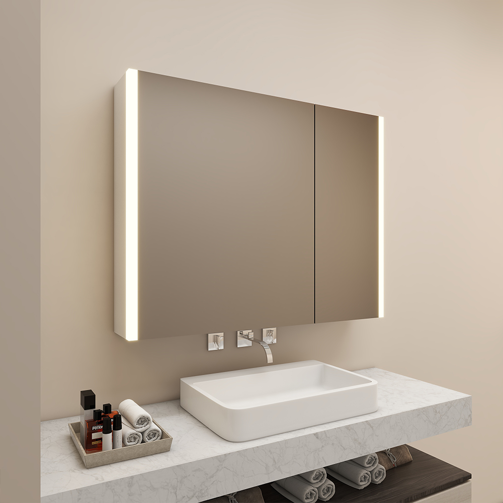 LED Bathroom Mirror Cabinet With 2 Different Size Doors